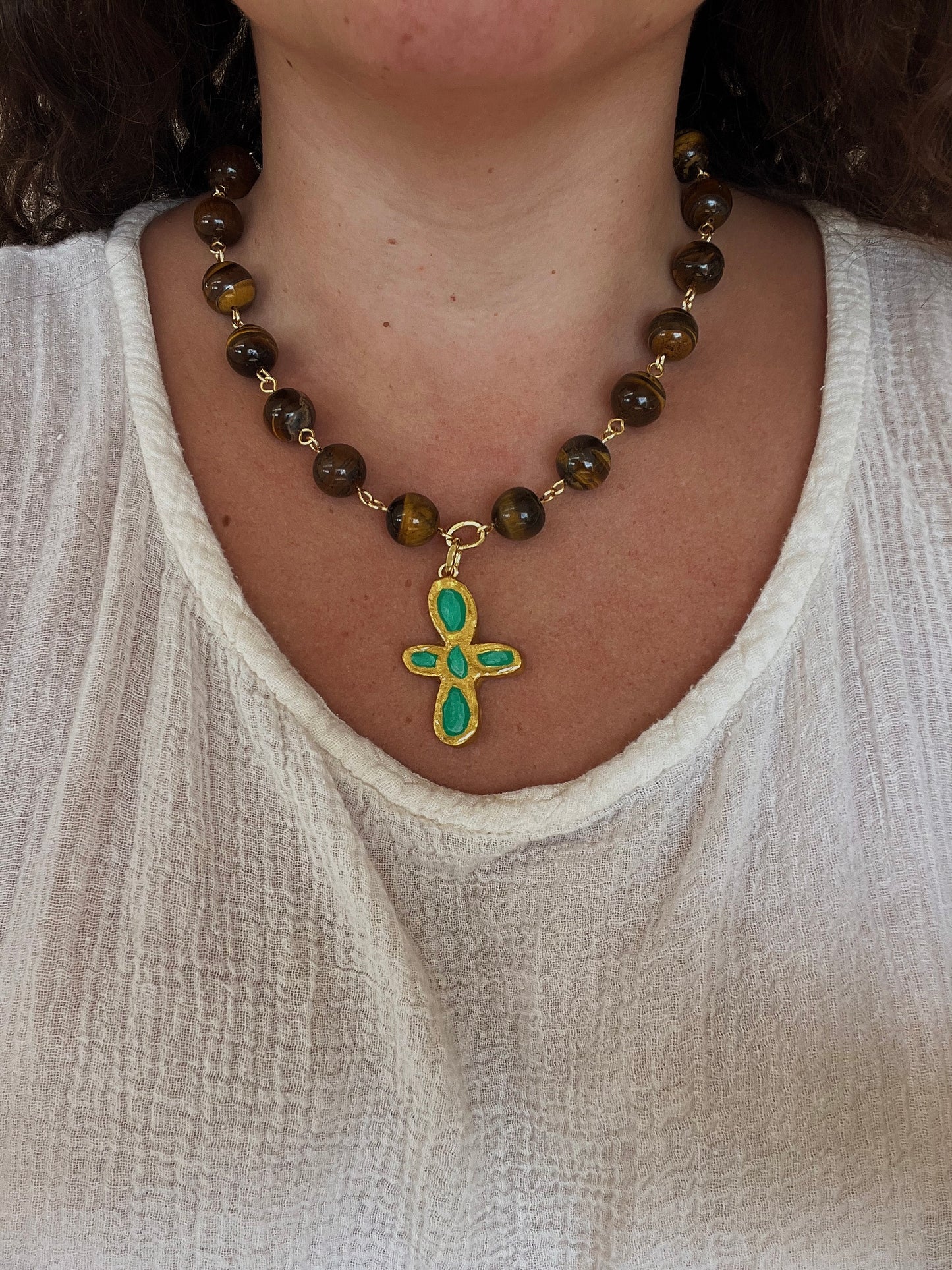 Green cross necklace