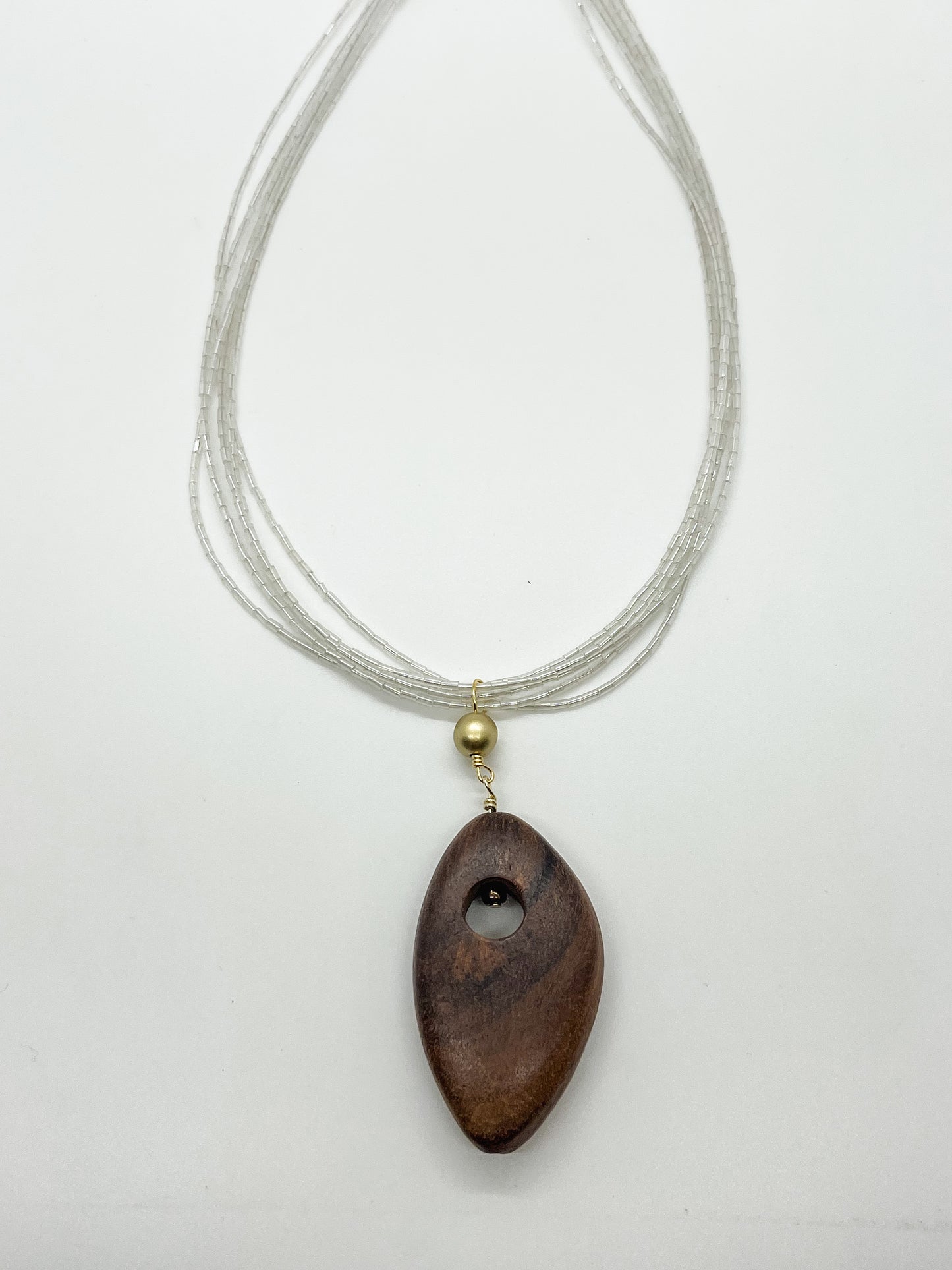 Multi strand wood pendant necklace