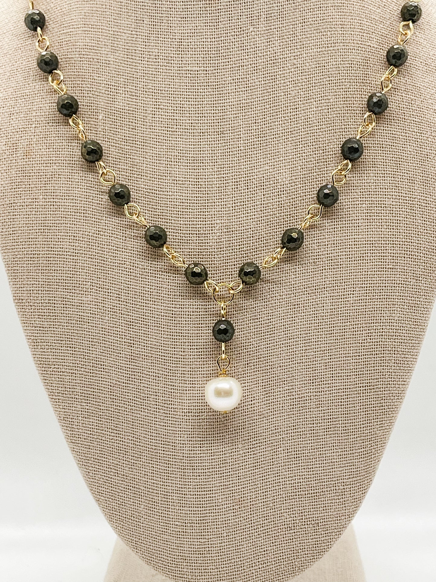 Pyrite pearl drop necklace