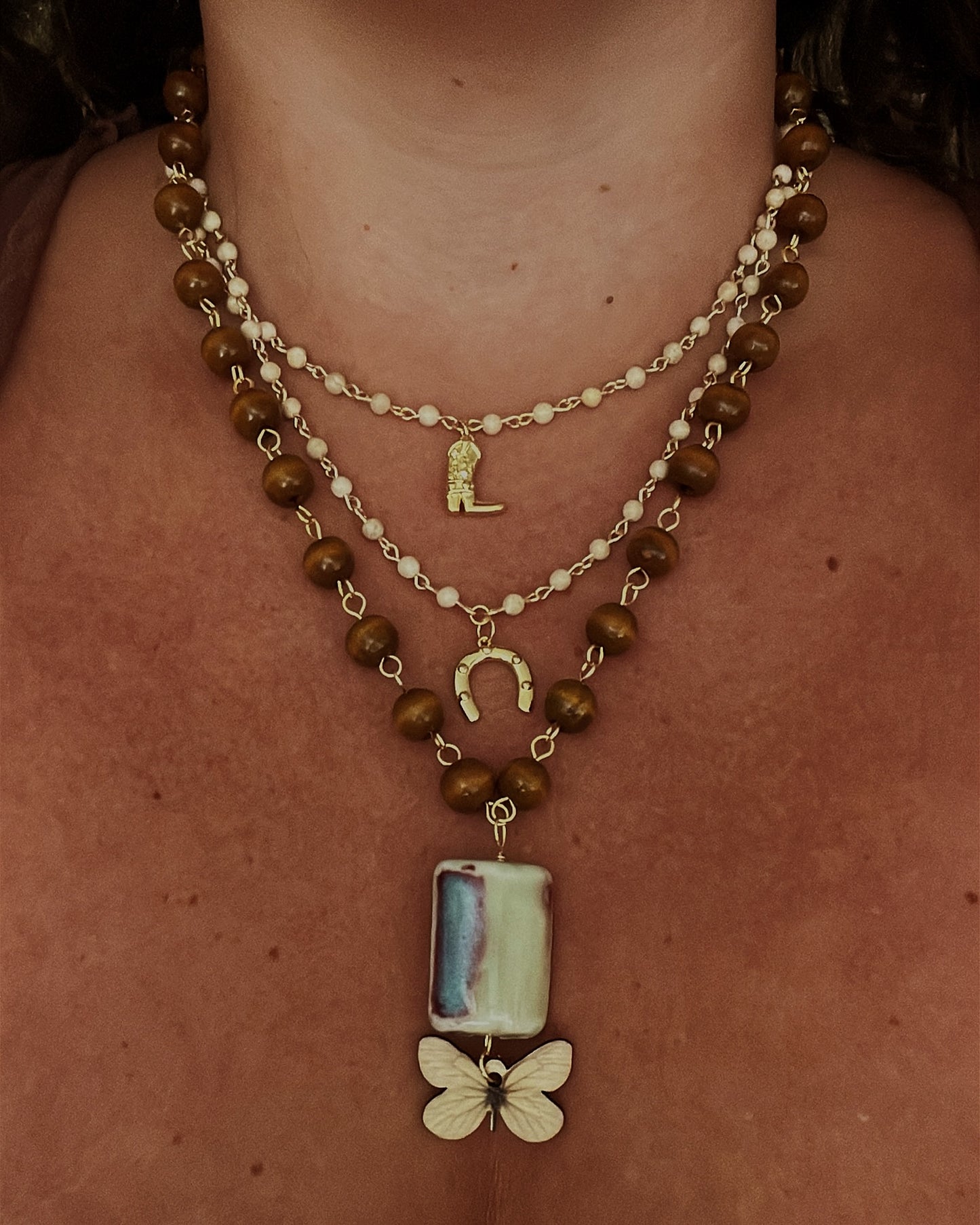 Sage ceramic & butterfly necklace