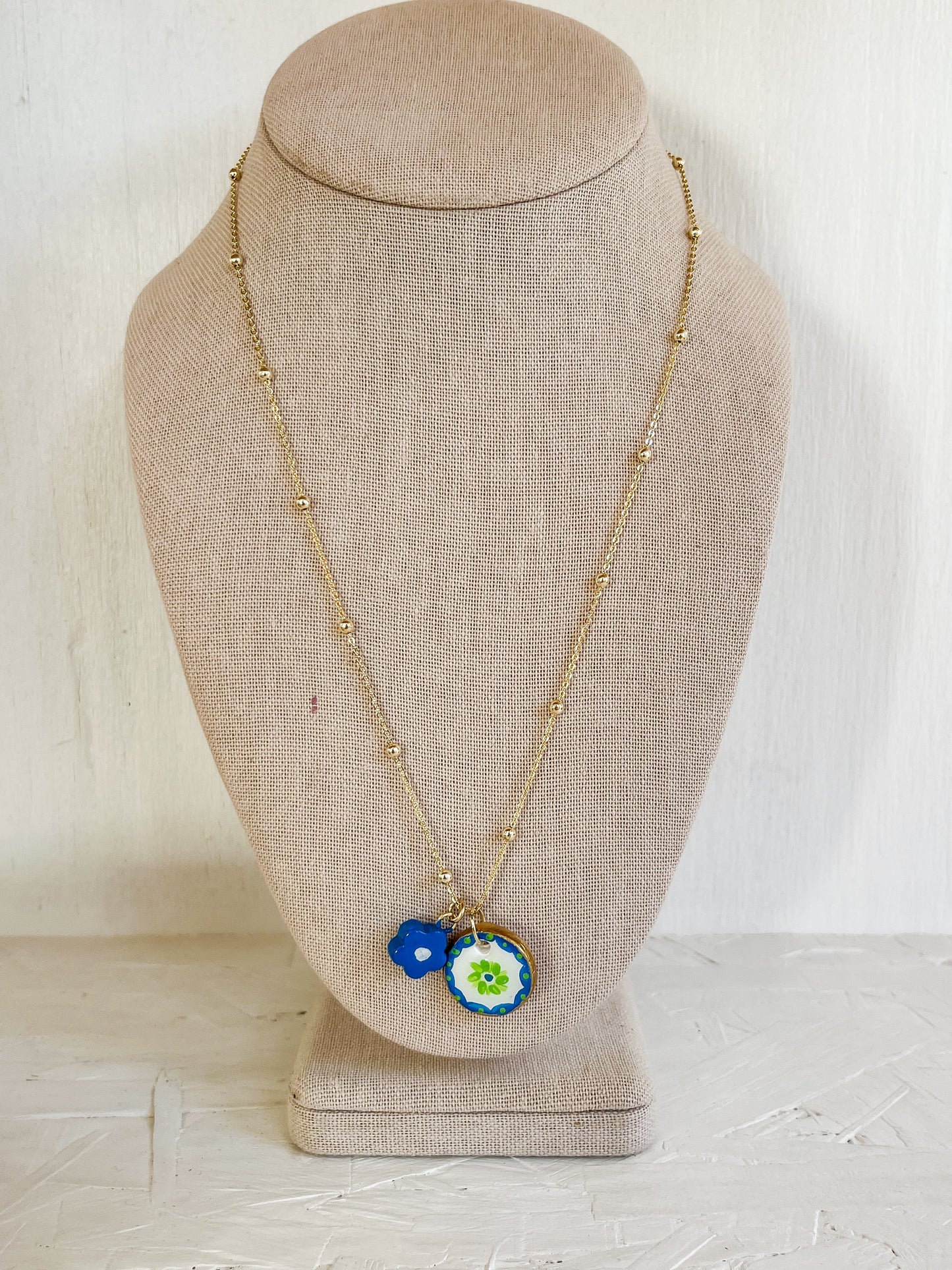 Blue & green flower necklace