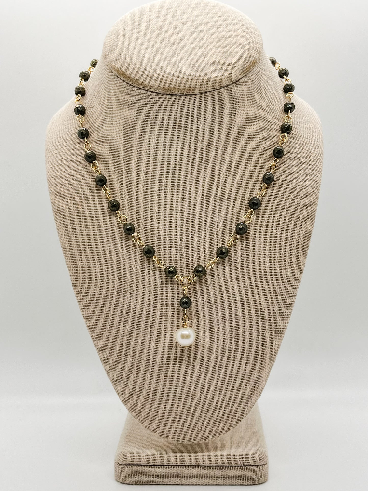 Pyrite pearl drop necklace