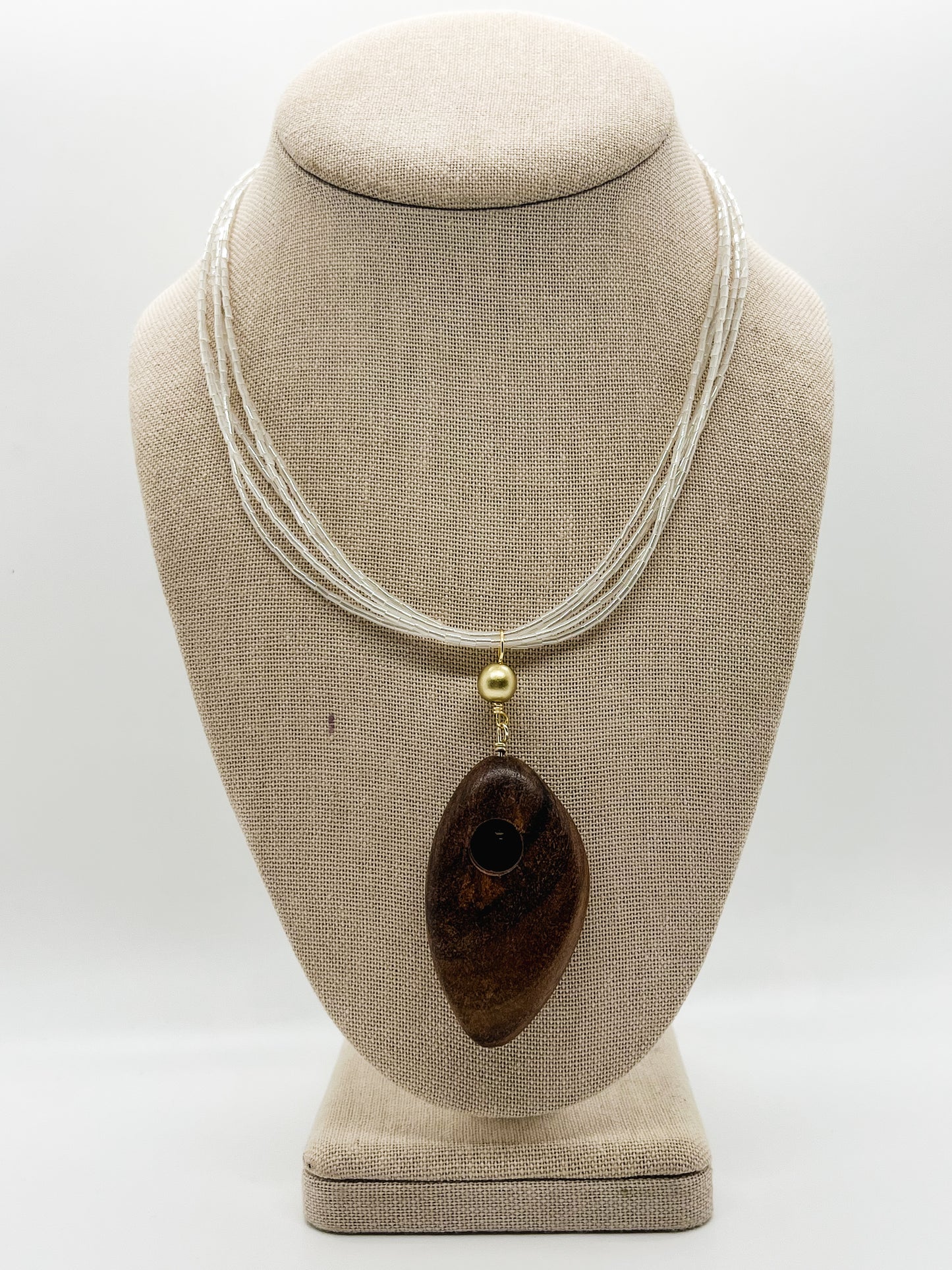 Multi strand wood pendant necklace
