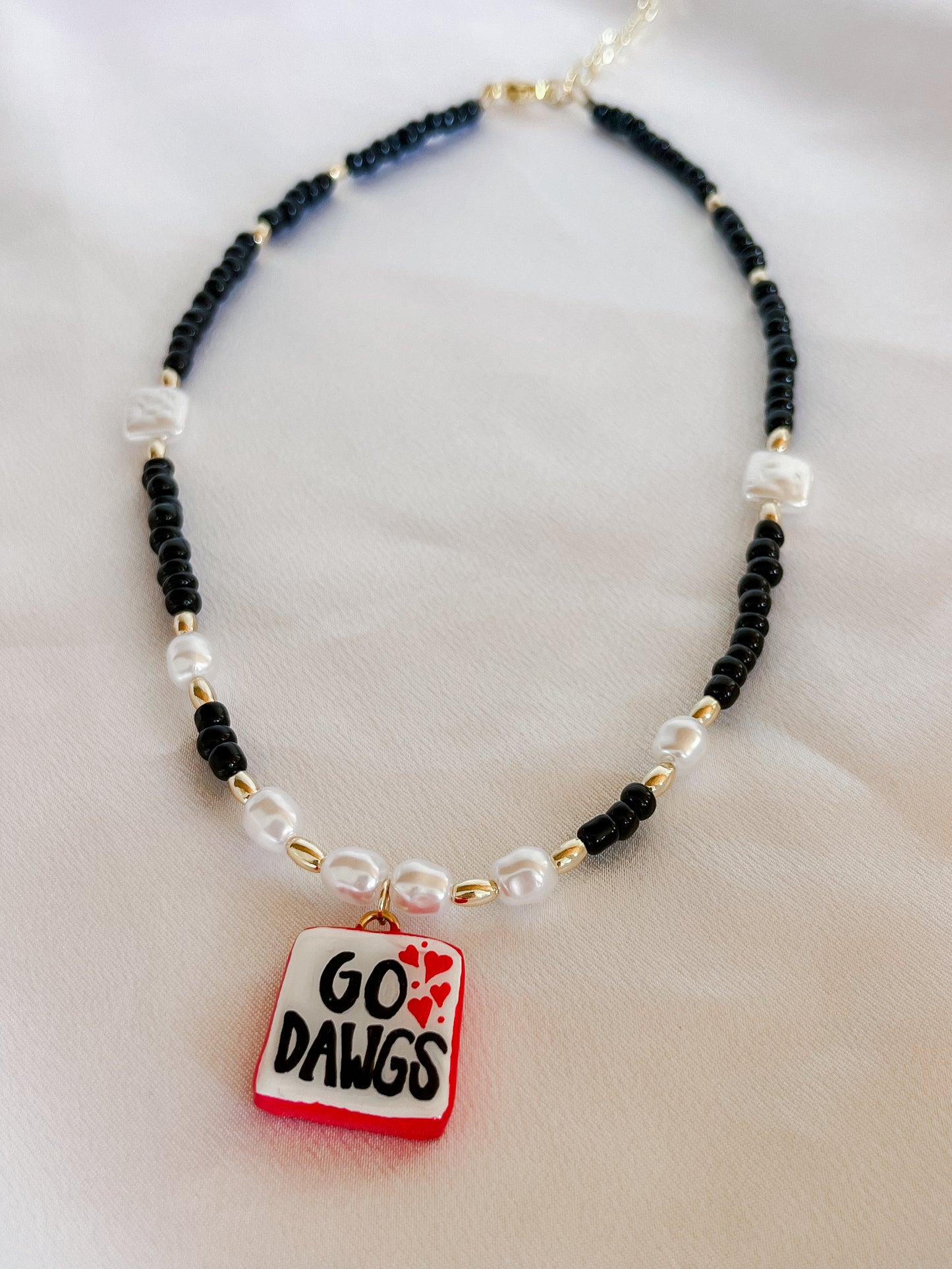 White “Go Dawgs” necklace