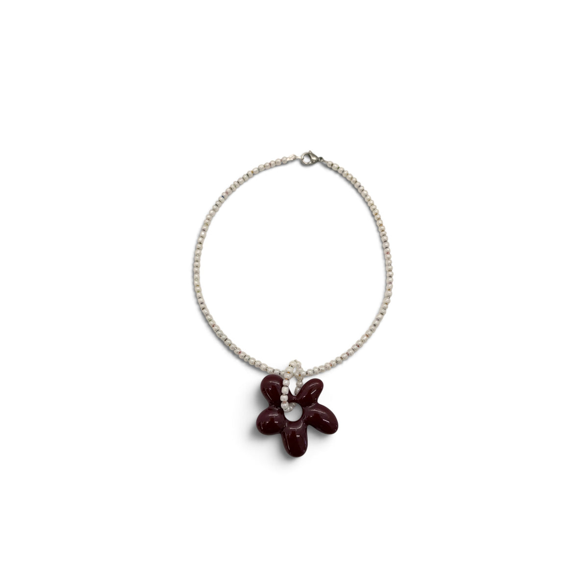 Burgundy Flower & White Necklace