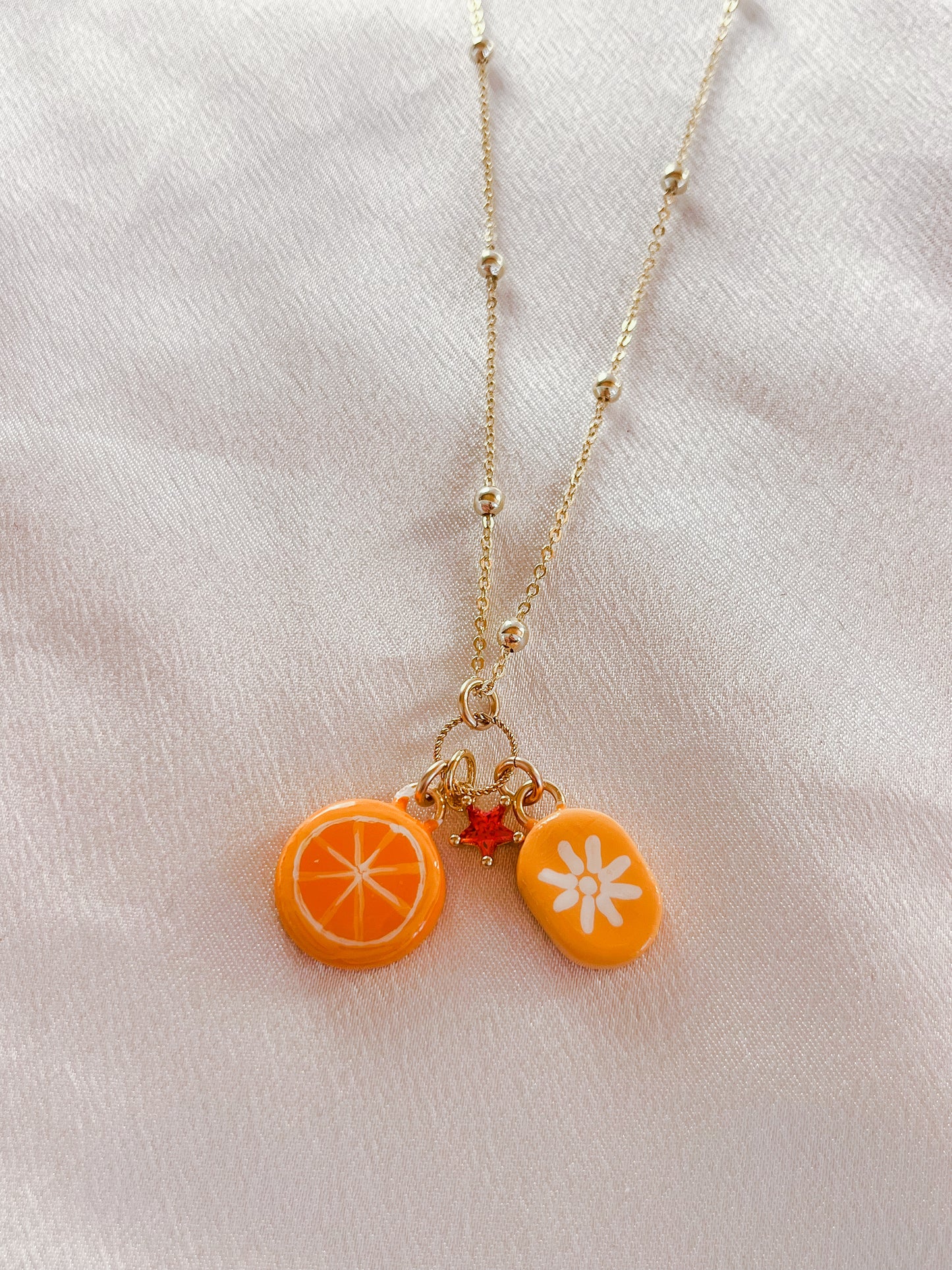 Orange & flower necklace