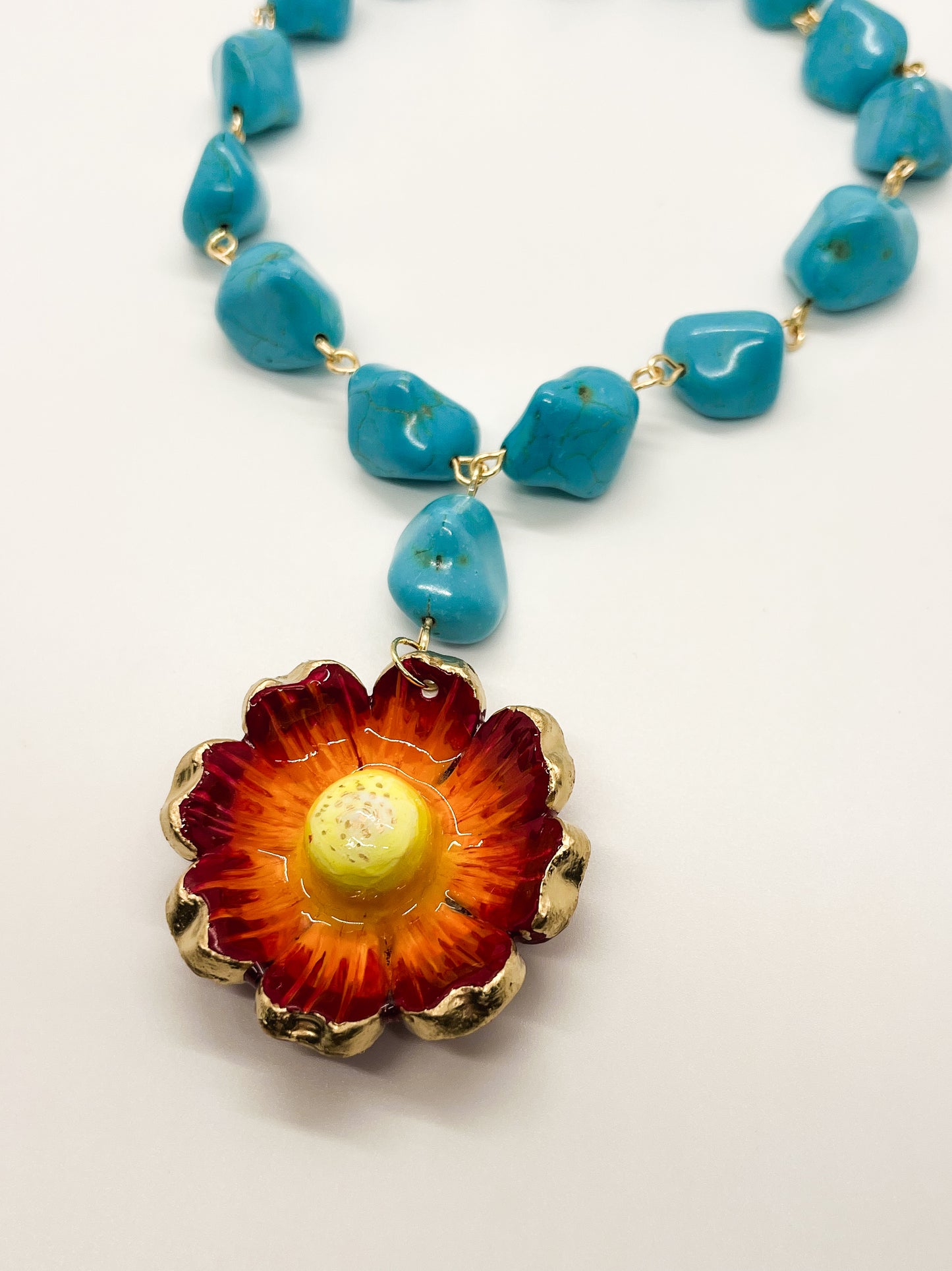 PRE-ORDER orange flower on turquoise beads