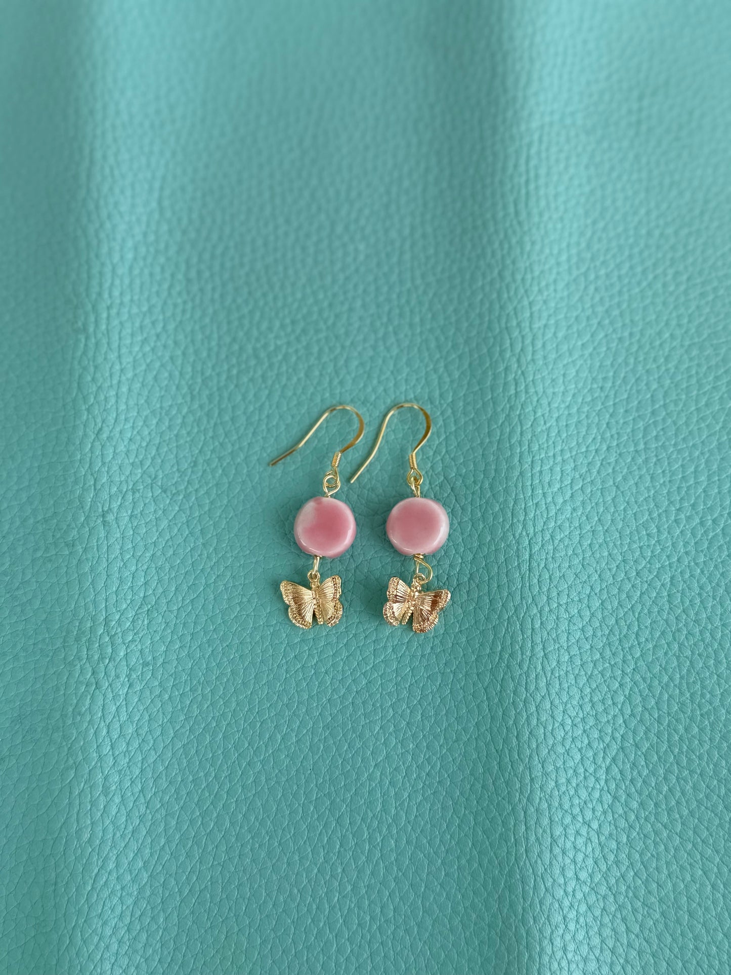 Pink butterfly earrings