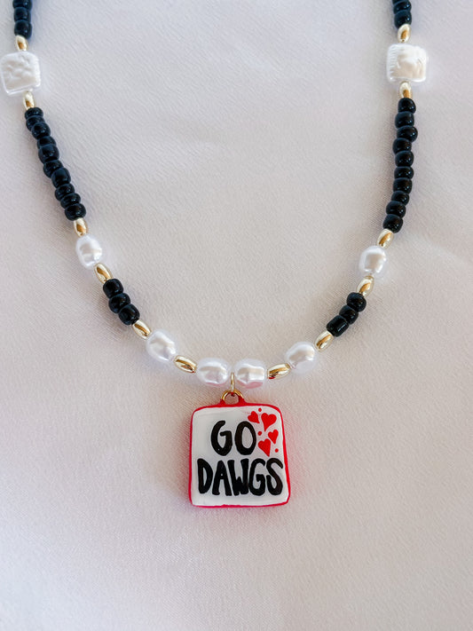 White “Go Dawgs” necklace