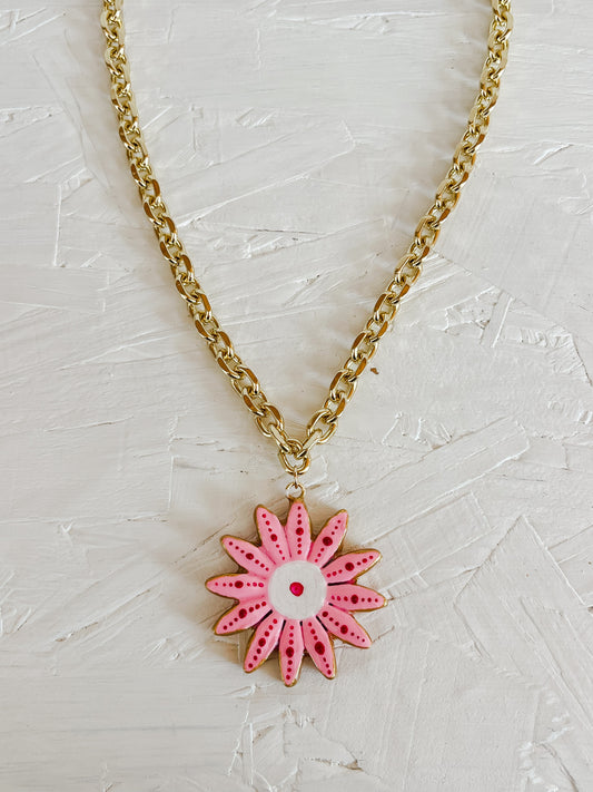Pink flower necklace