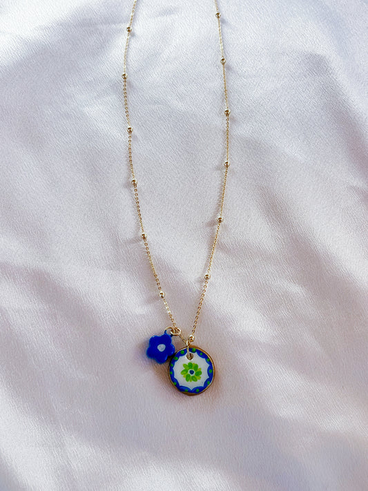 Blue & green flower necklace