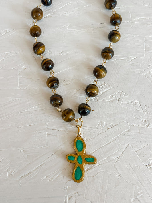 Green cross necklace