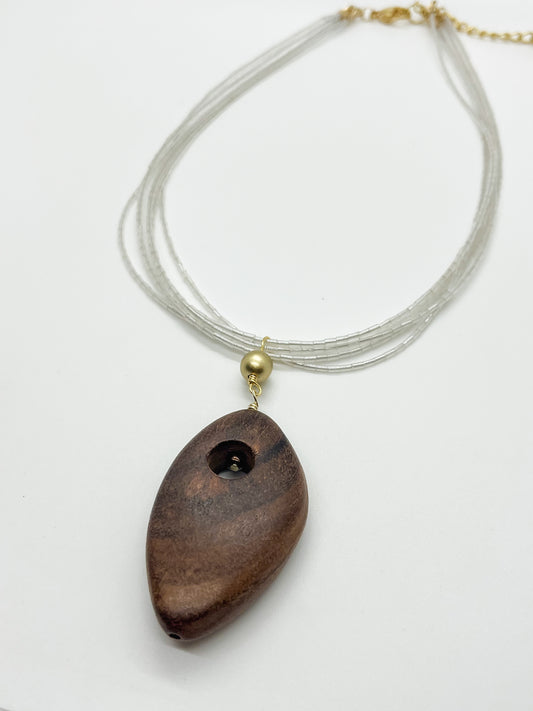 Multi strand wood pendant necklace