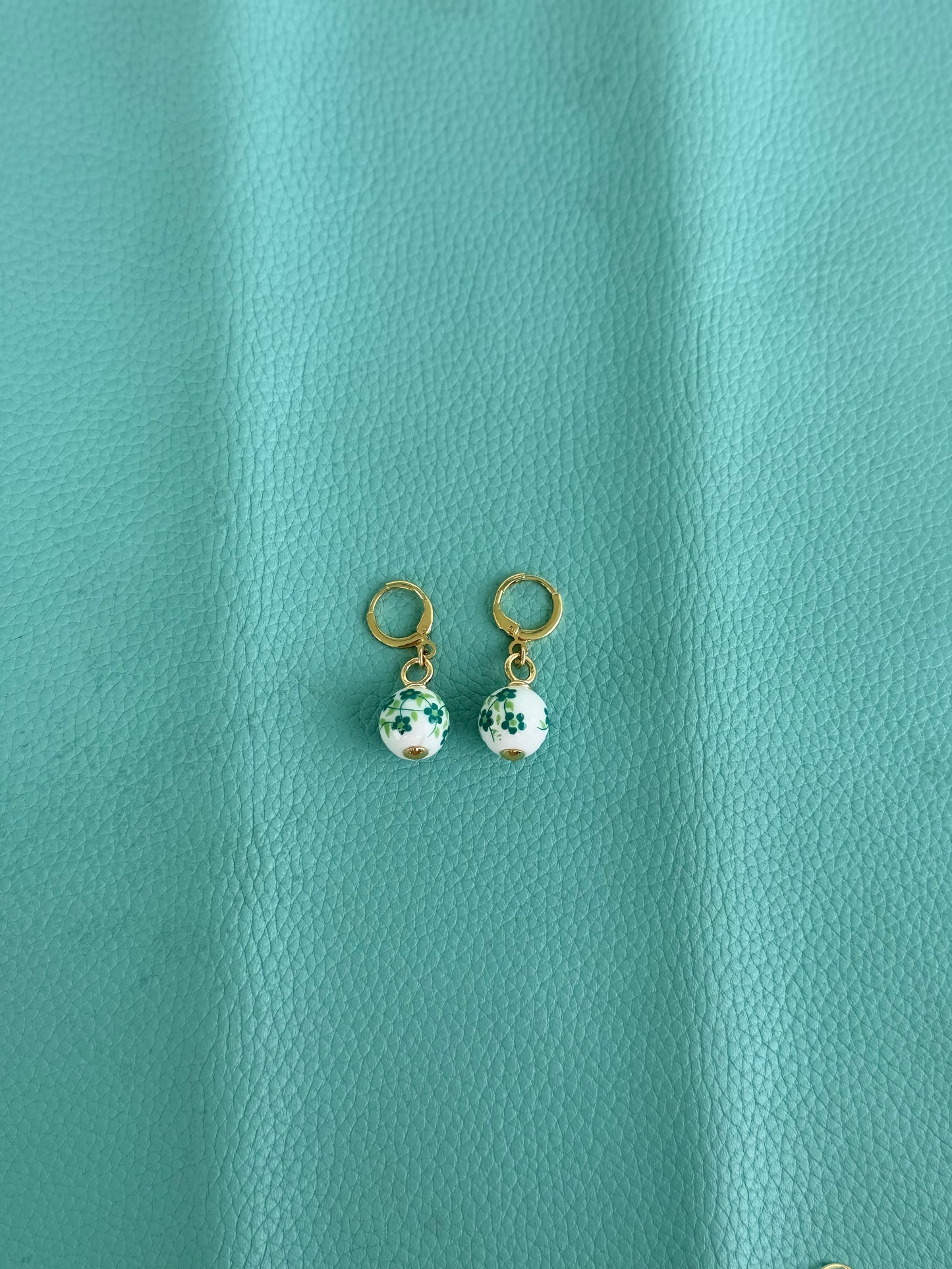 Green floral bead earrings