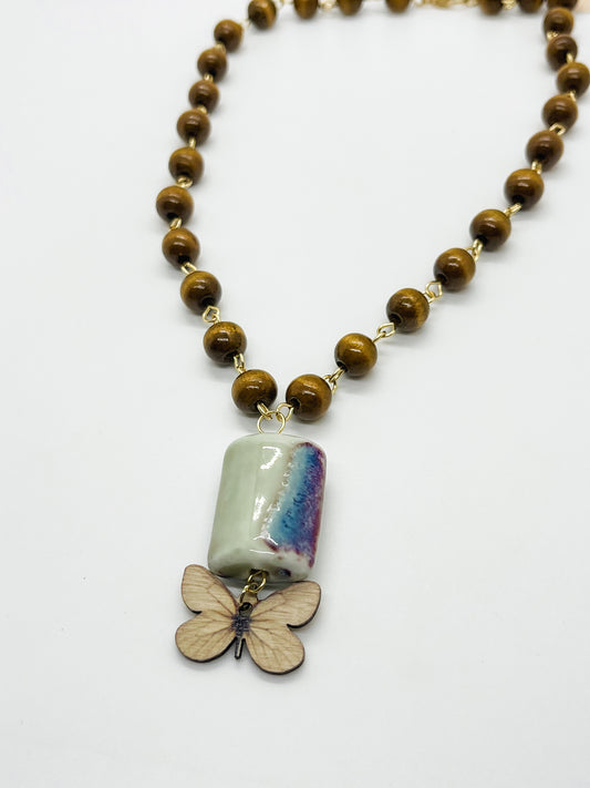 Sage ceramic & butterfly necklace