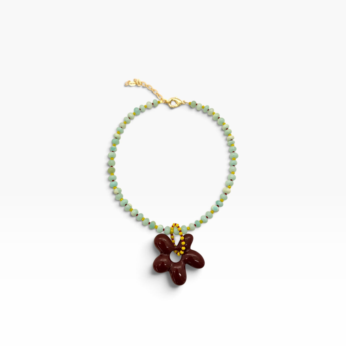 Burgundy Flower & Aqua Necklace