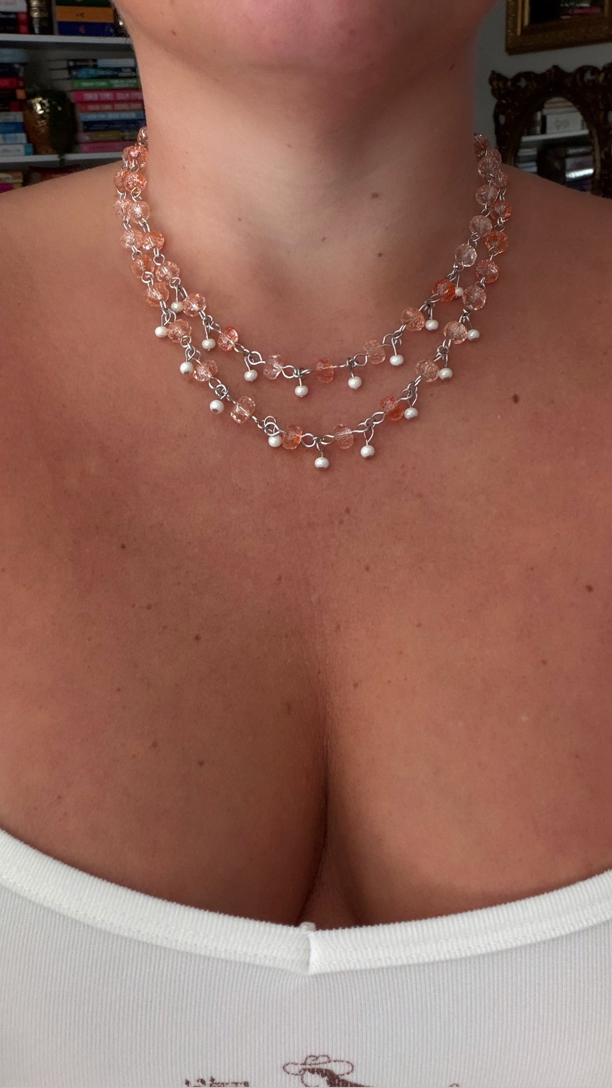 Orange & Silver Dangle Necklace