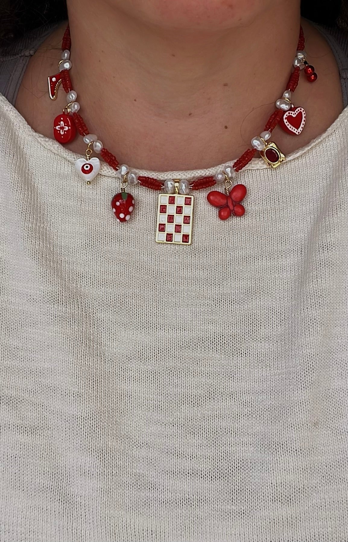 Red charm necklace