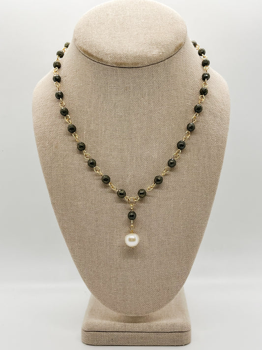 Pyrite pearl drop necklace