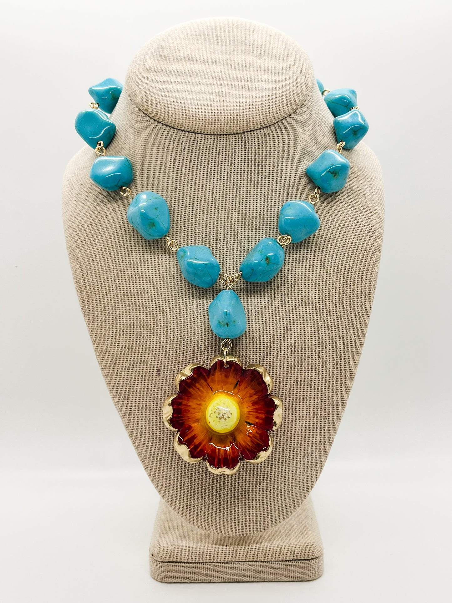 PRE-ORDER orange flower on turquoise beads