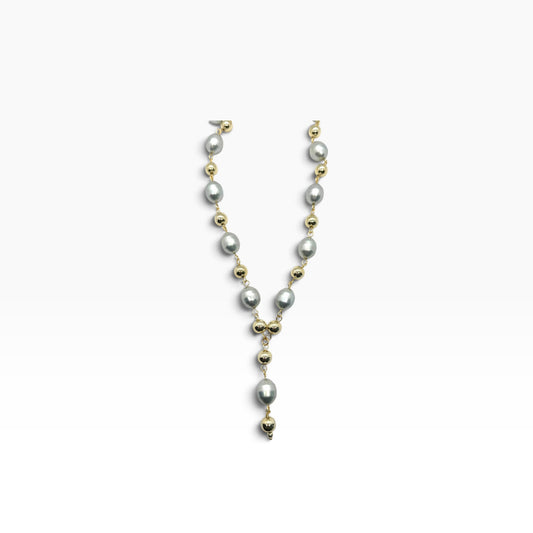 Pearl & Gold Lariat Necklace