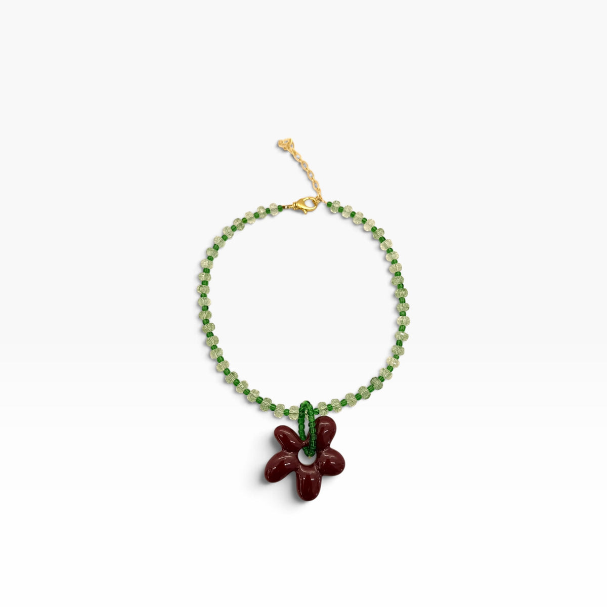 Burgundy Flower & Green Necklace