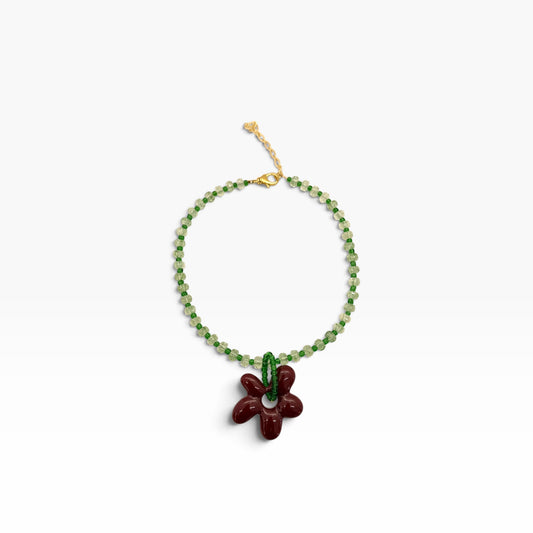 Burgundy Flower & Green Necklace