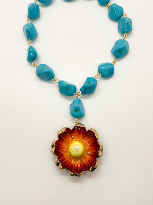 PRE-ORDER orange flower on turquoise beads