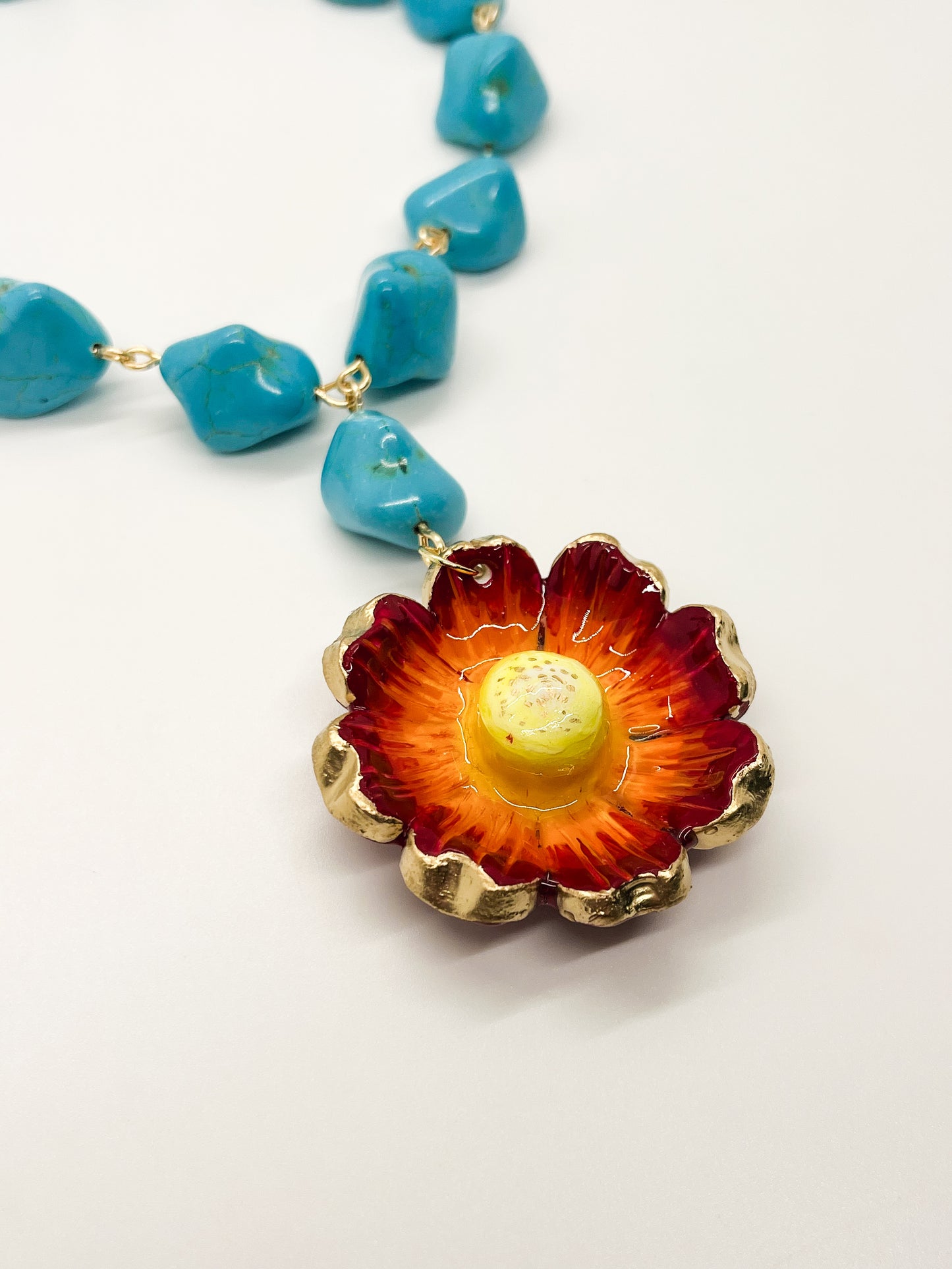 PRE-ORDER orange flower on turquoise beads