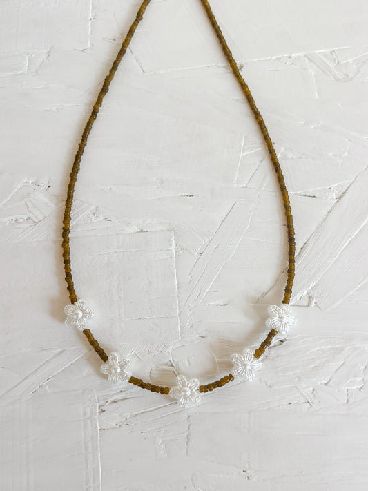 Khaki green flower choker