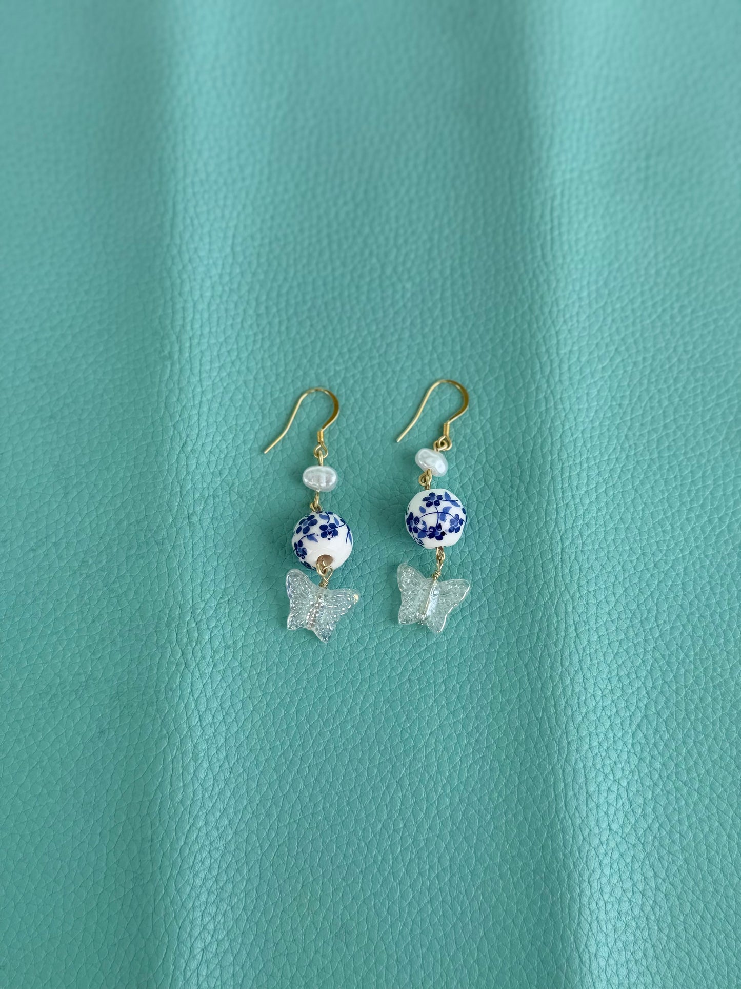 Blue floral bead earrings
