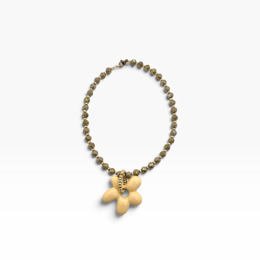 Ivory Flower & Grey Necklace