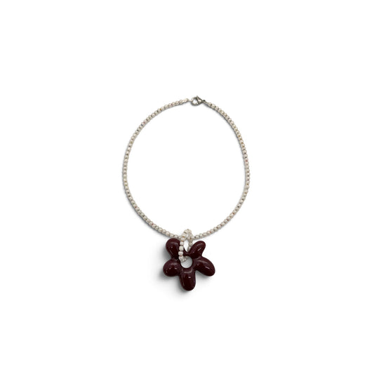 Burgundy Flower & White Necklace
