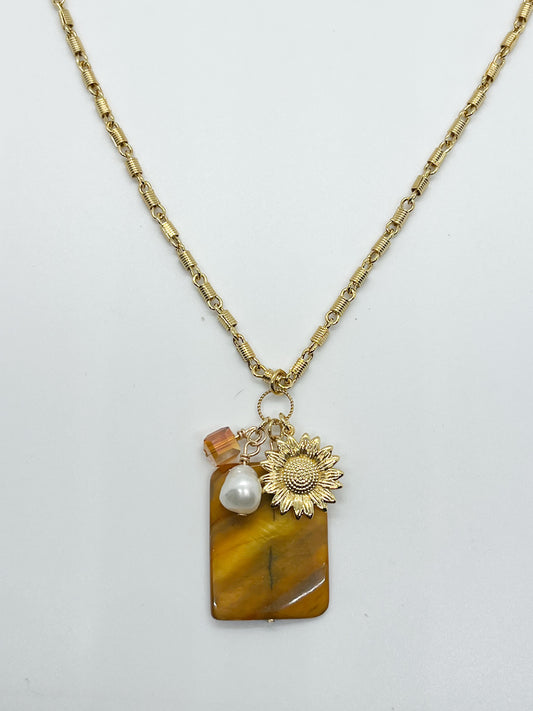 Amber stone charm necklace