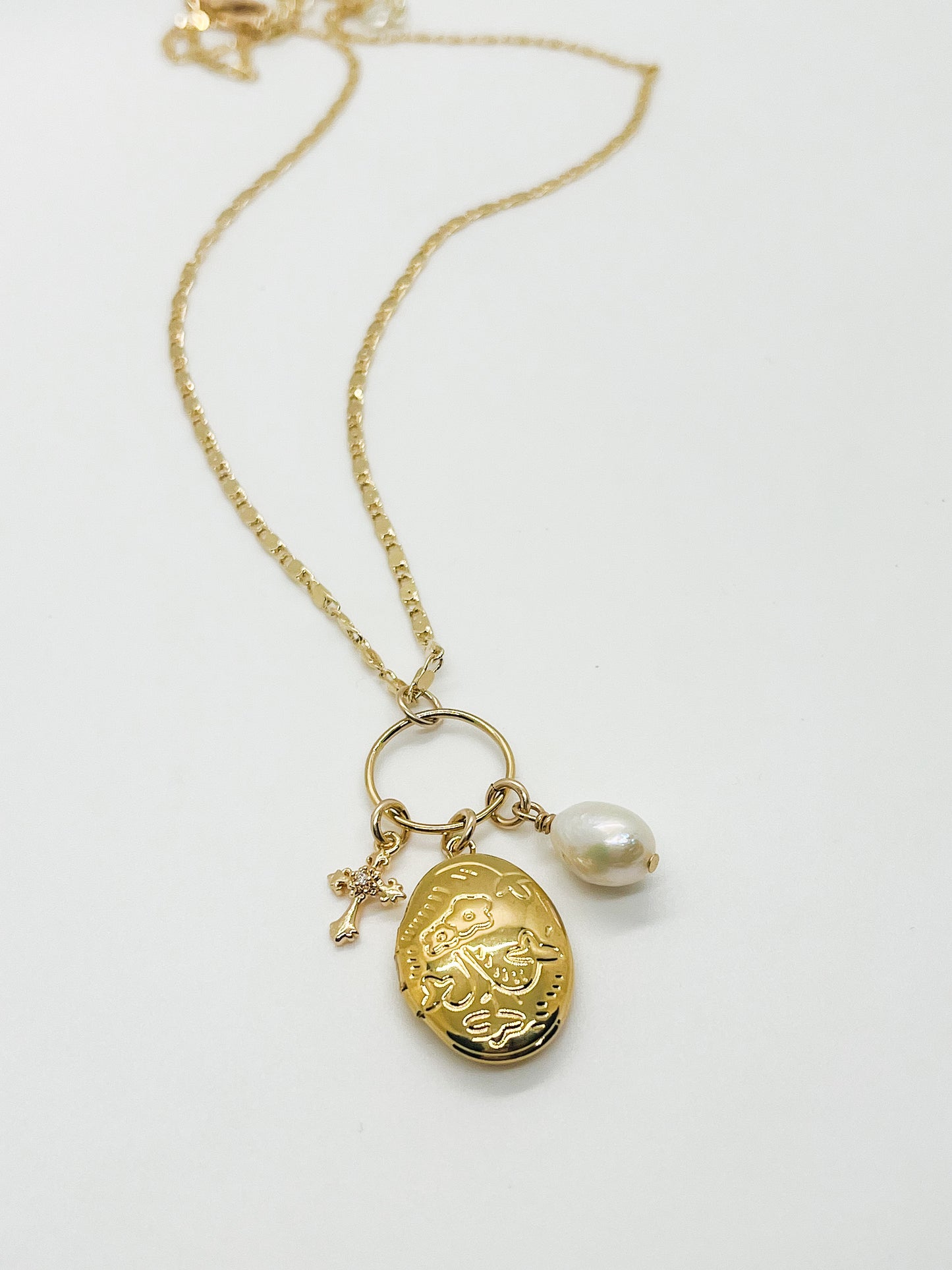 Locket & cross charm necklace